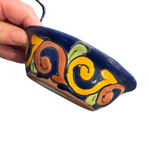Talavera Napkin Holder and Condiment Bowl Hand Painted Mexico Sunflower - Picture 2 of 7